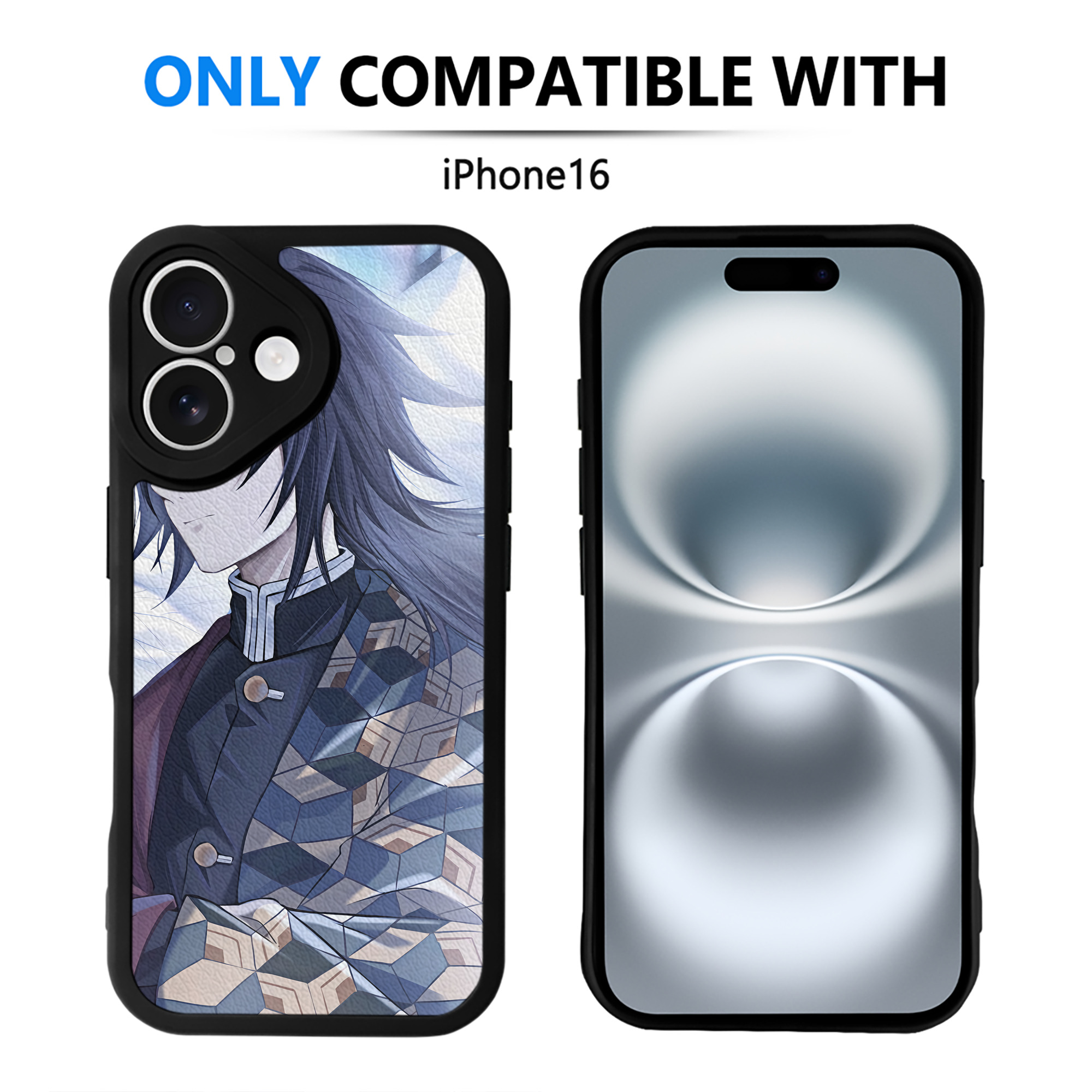 （画像用） 鬼滅の刃（きめつのやいば）水柱-冨岡 義勇／とみおか ぎゆう Tomioka Giyuu 【iPhone 16シリーズ対応】シリコンスマホケース（レザー調） 材質：シリコン